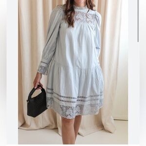 ULLA JOHNSON Cotton Colette Mini Dress soft blue NWT